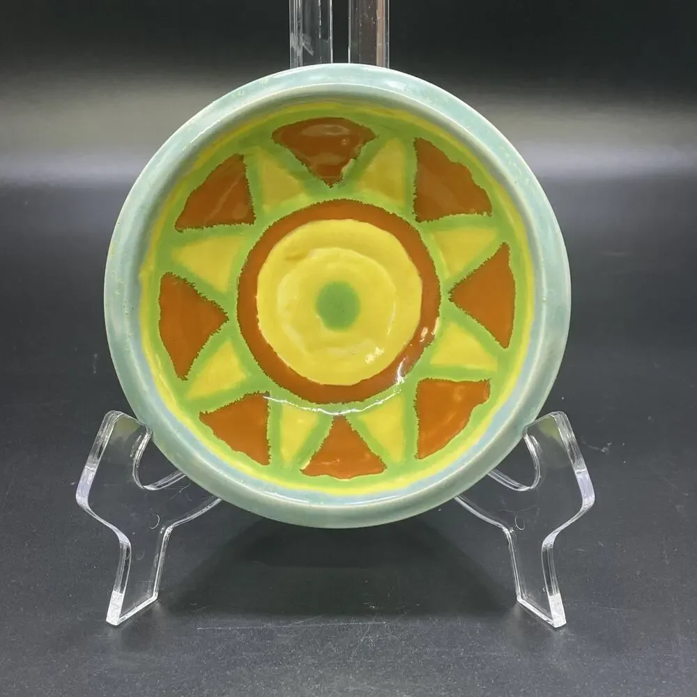 California Modern Studio Craft Glazed Geometric Sun‎ Bowl Artisan Signed Yellow